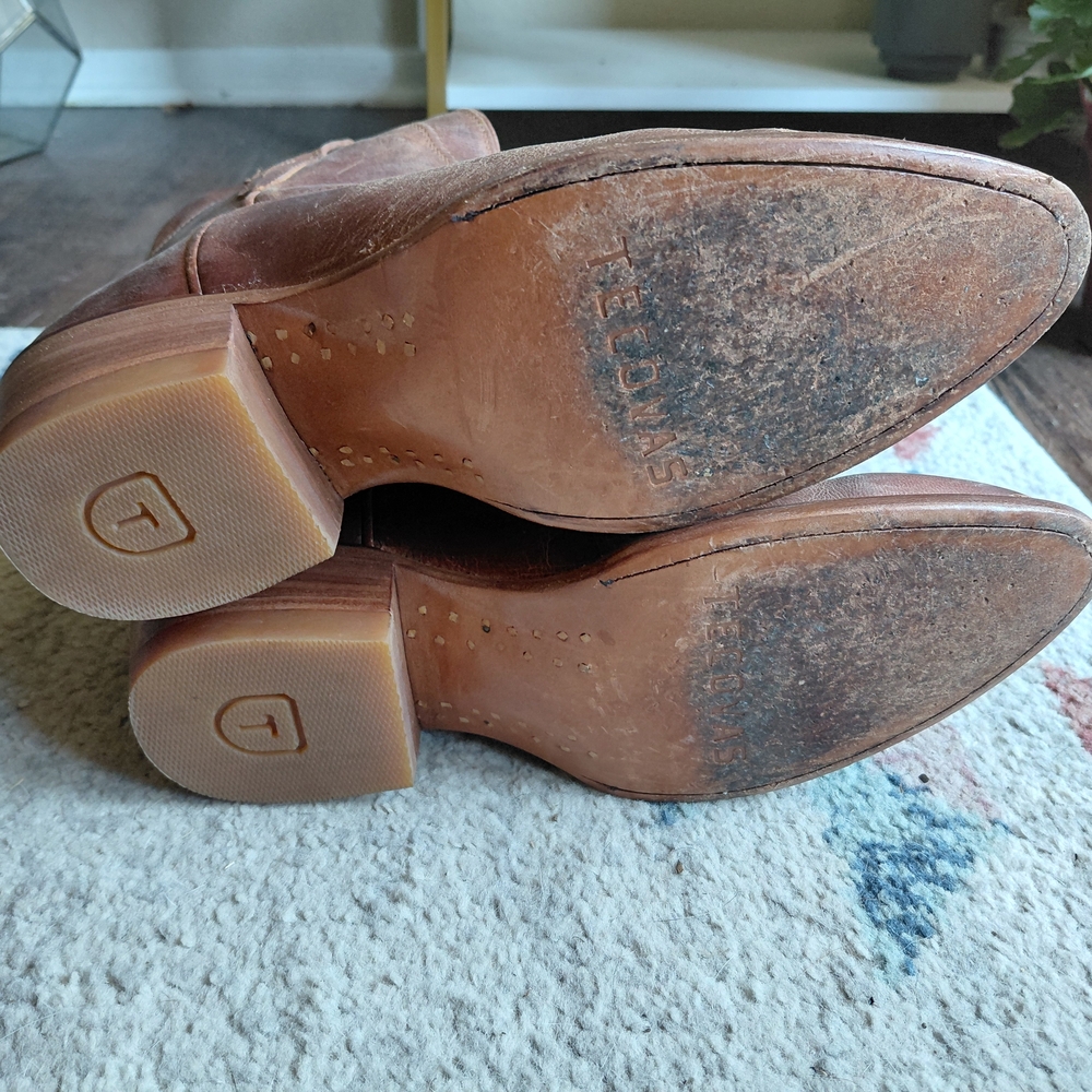 Tecovas Brown Daisy Distressed Leather Western Ankle Boots  7.5 - Picture 5 of 8